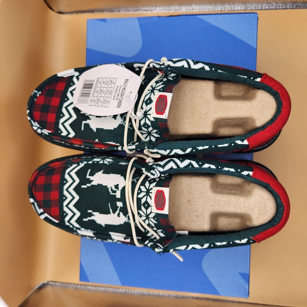 Hey Dude Wally Holiday Cheers Shoes Mens Size 11 Green Multi Casual Comfort Xmas - Picture 6 of 12